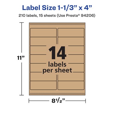 Avery Laser/Inkjet Rectangle Multipurpose Labels, 1-1/3" x 4", Kraft Brown, 210 Labels/Pack ( 94206)