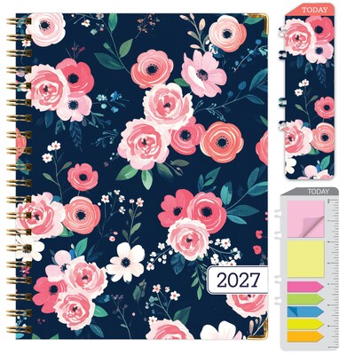 2027 Excello Brands 7.8 x 9 Weekly & Monthly Standard Planner, Paperboard Cover, Navy Floral (FSHN-CY27-79-84)