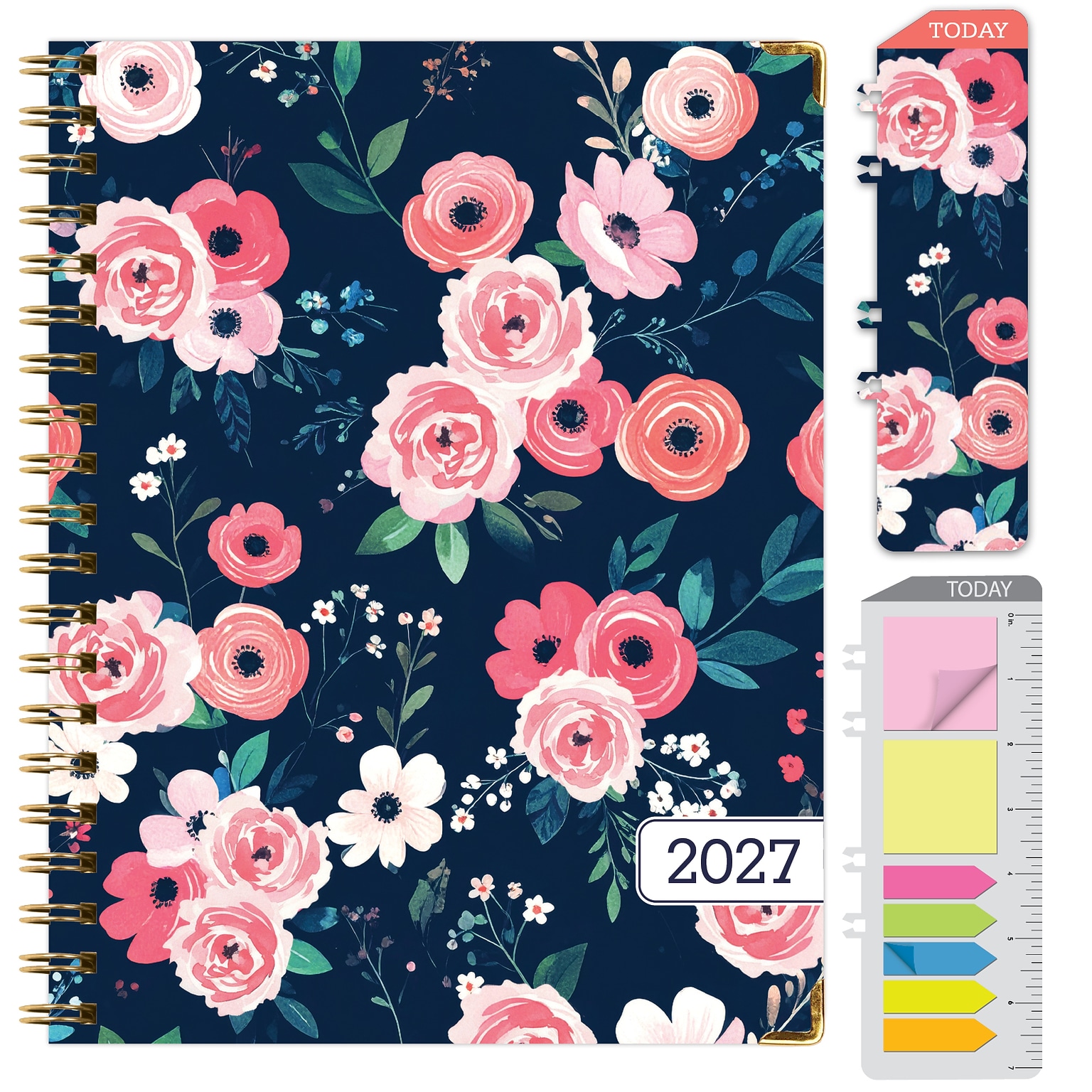 2027 Excello Brands 7.8 x 9 Weekly & Monthly Standard Planner, Paperboard Cover, Navy Floral (FSHN-CY27-79-84)