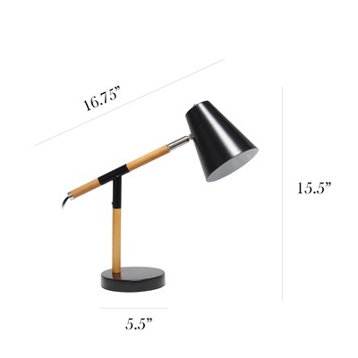 Simple Designs Black Matte and Wooden Pivot Desk Lamp (LD1059-BLK)