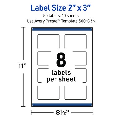 Avery Rectangle Laser/Inkjet Multipurpose Labels, 2" x 3", White, 80/Pack (19479371016)