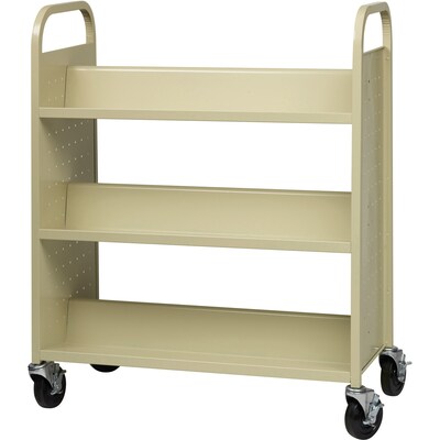 Lorell Fortress Series 6-Shelf Metal Mobile Book Cart with Caster Wheels, Putty (LLR49202)