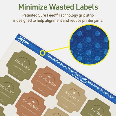 Avery Dissolvable Decorative Edge Multipurpose Labels, 1-5/8" x 1-5/8", Off-white, 500/Pack (94110)