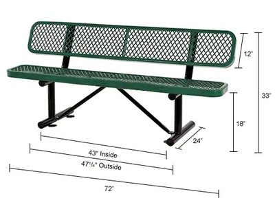 Global Industrial 6' Outdoor Steel Bench w/ Backrest, Expanded Metal, Green (277154GN)