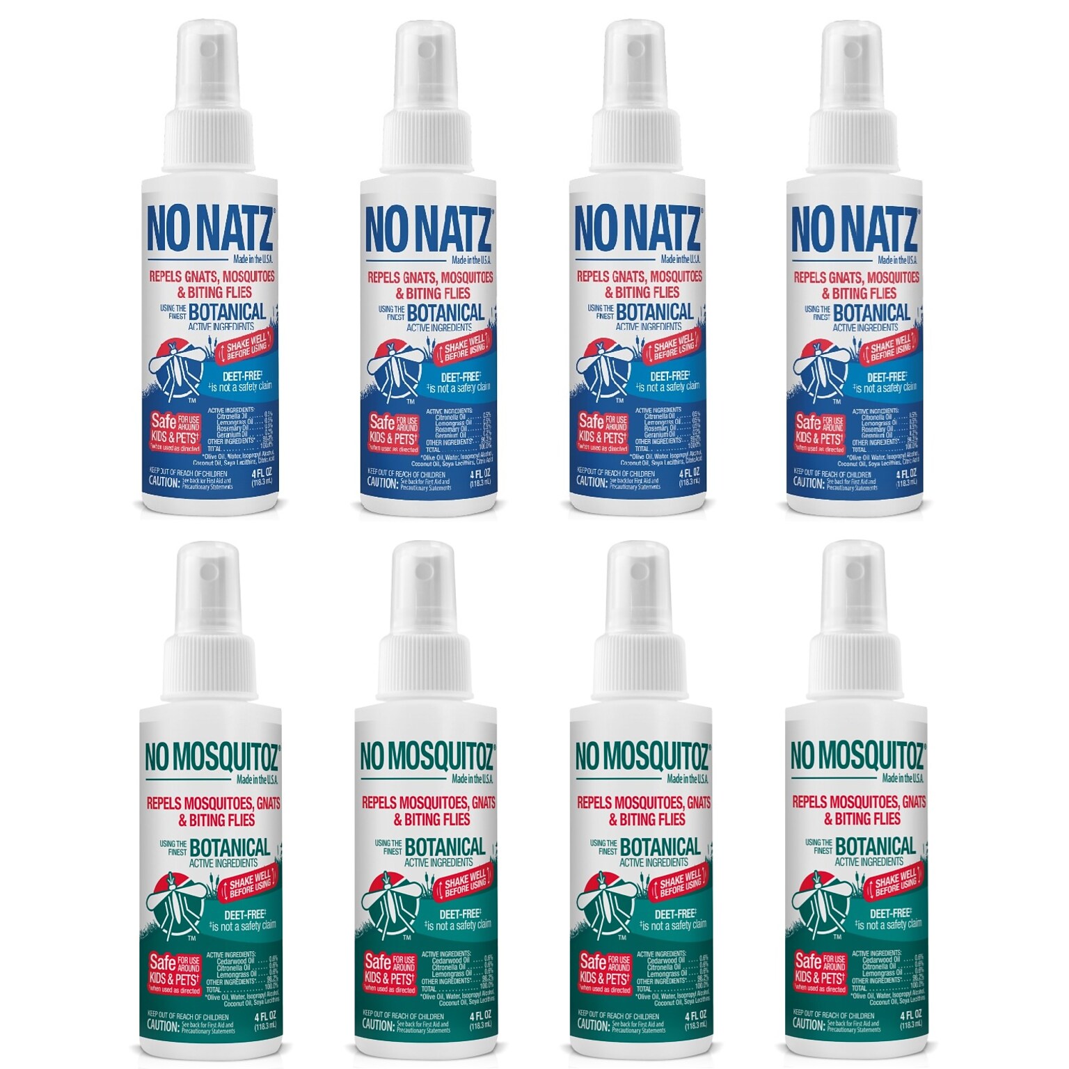 No Natz & No Mosquitoz Natural DEET-Free Insect Repellent Spray Gnats & Mosquitoes, Fresh & Woodsy Scent, 4oz, 8/Pack (BND04610)