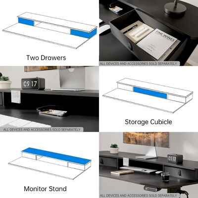 Huanuo 55"W Electric Rectangular Adjustable Standing Desk with Riser and Drawers, Black (HNESD101B)