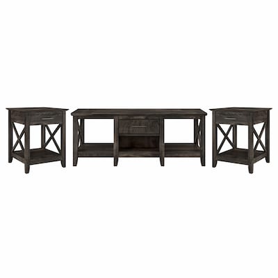 Bush Furniture Key West Coffee Table with 2 End Tables, Dark Gray Hickory (KWS023GH)