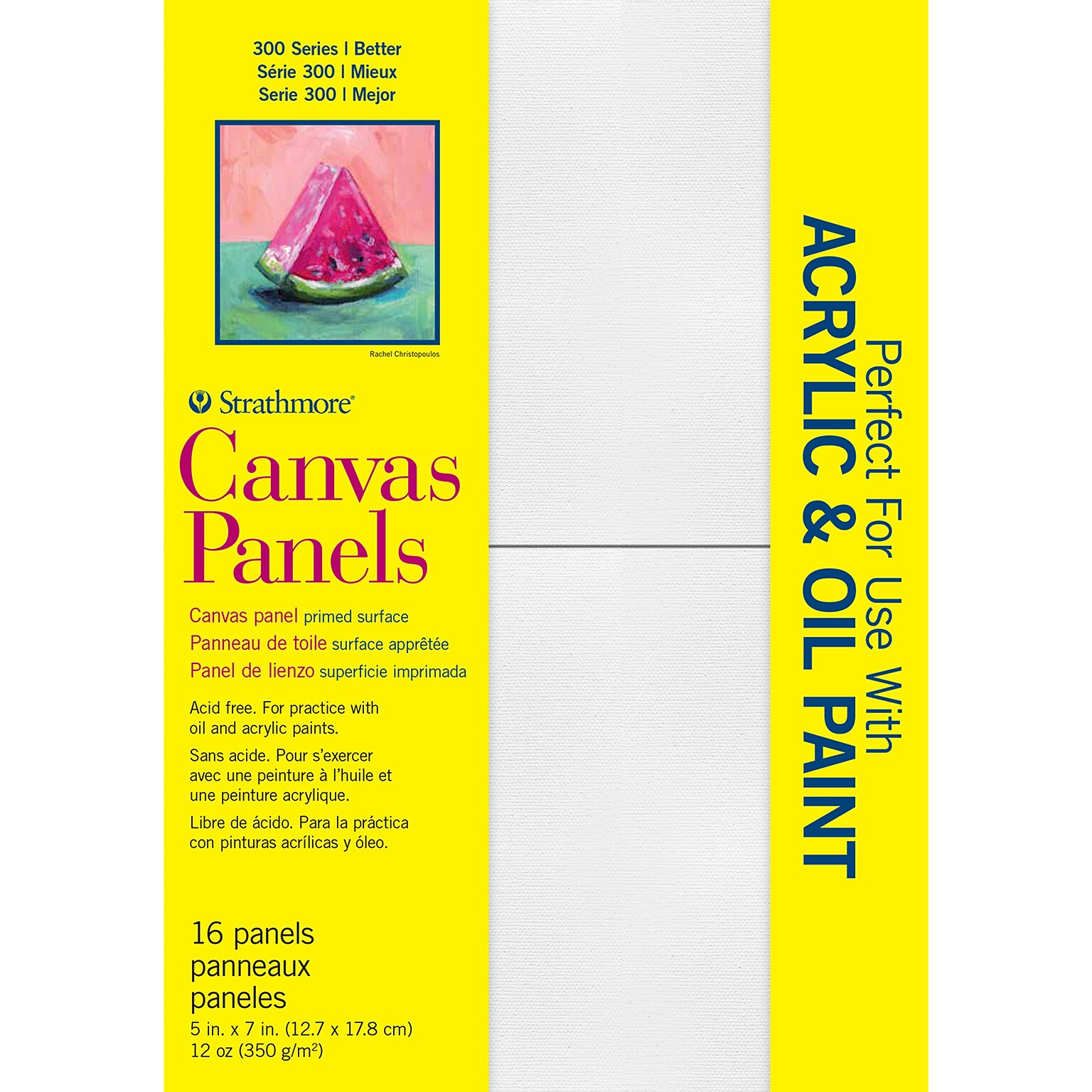 Strathmore 300 Series Primed Primed White Canvas Panel, 5 x 7, 16/Pack (STTP31105)