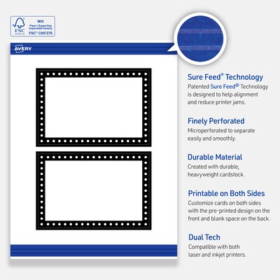 Avery Black and White Polka Dots Matte Blank Card, White, 20/Pack (S00-DKT)