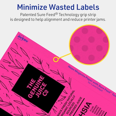 Avery Rectangle Laser/Inkjet Multipurpose Labels, 3-1/4" x 8-3/8", Neon Magenta (120/Box)