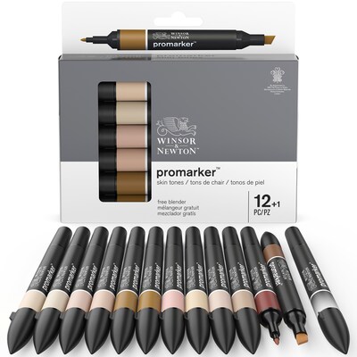 Winsor & Newton Promarker Dual-Tip Alcohol Based Marker, Skin Tones, 12/Pack (WNX0290172)