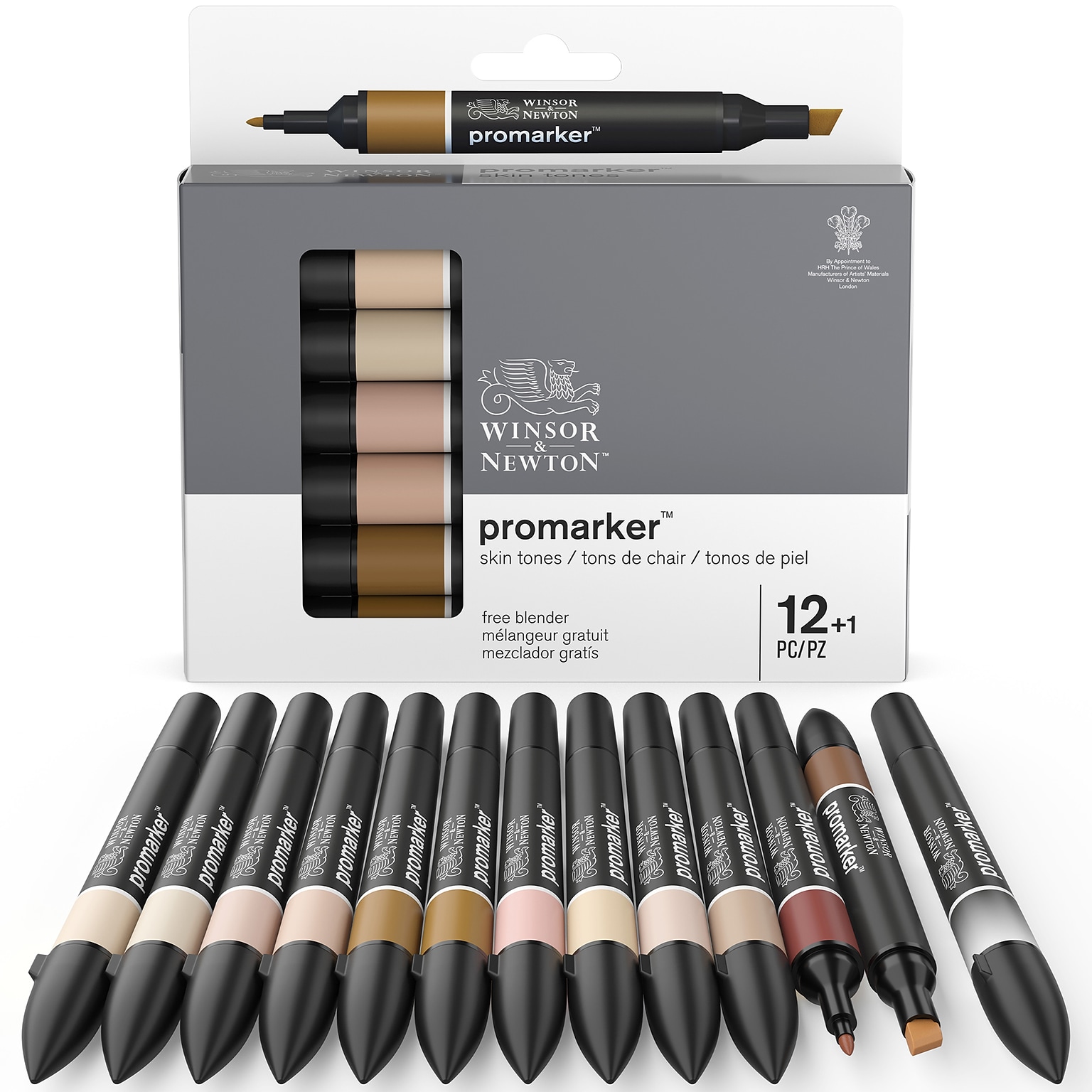 Winsor & Newton Promarker Dual-Tip Alcohol Based Marker, Skin Tones, 12/Pack (WNX0290172)