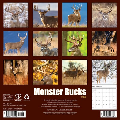 2027 Willow Creek Monster Bucks 12 x 12 Monthly Wall Calendar, Assorted Colors (61299)