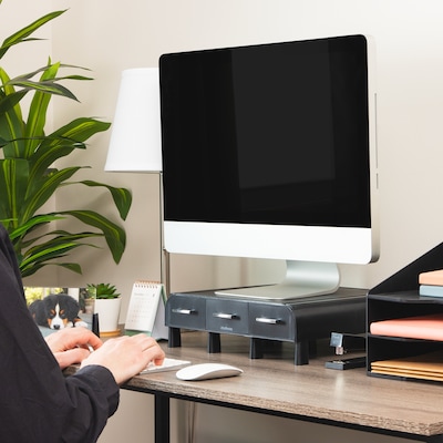 Mind Reader Monitor Stand and Desktop Organizer with 3 Storage Drawers, Black  (MONSTA3D-BLK)