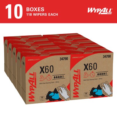 WypAll GeneralClean X60 Fabric Cleaning Wipers, 16.8 x 9.1, White, 118 Wipers/Box, 10/Carton (3479