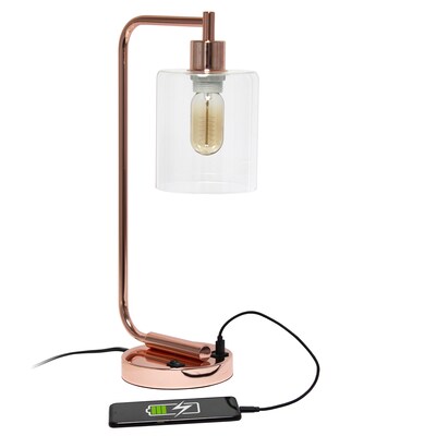Lalia Home Studio Loft Modern Iron Desk Lamp, 18.8", with USB Port, Polished Rose Gold (LHD-2002-RG)
