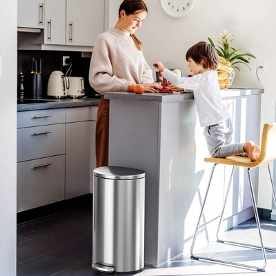 iTouchless SoftStep Semi-Round Stainless Steel Step Trash Can with Hinged Lid, 7.93 Gallon (IP08DSS)