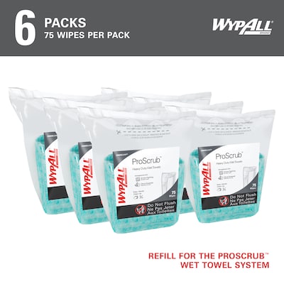 WypAll PowerClean ProScrub Fabric Cleaning Wipers, 9.5, Green, 75 Wipers/Box, 6/Carton (91367)