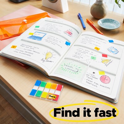 Post-it® Flags, 0.5" Wide, Assorted Bright Colors, 100 Flags/Pack (683-5CB2)