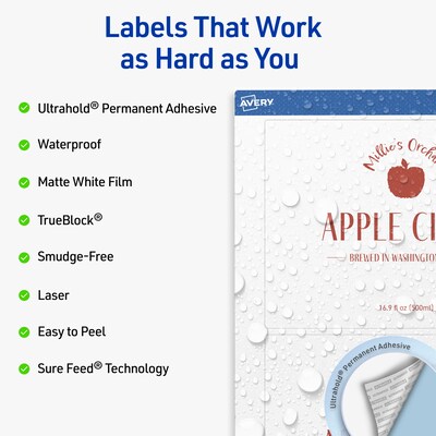 Avery Waterproof Rectangle Laser Multipurpose Labels, 5 x 7, White, 200/Box (19479399375)