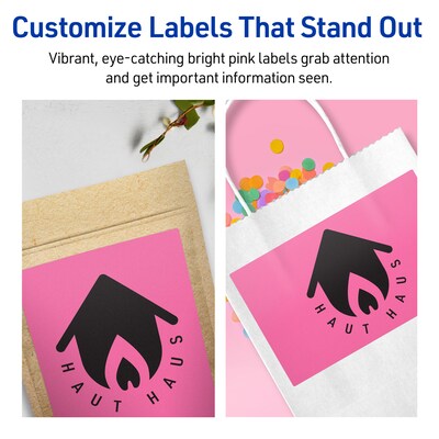 Avery Laser/Inkjet Rectangle Multipurpose Labels, 5" x 6", Bright Pink, 20/Pack (94257)