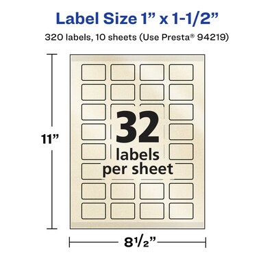 Avery Pearlized Ivory Rectangle Multipurpose Labels, 1" x 1.5", Ivory, 320/Pack (94219)
