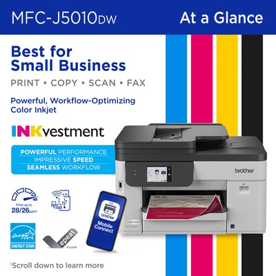 Brother INKvestment MFC-J5010DW Wireless Color All-In-One Inkjet Printer, Best for Home Office