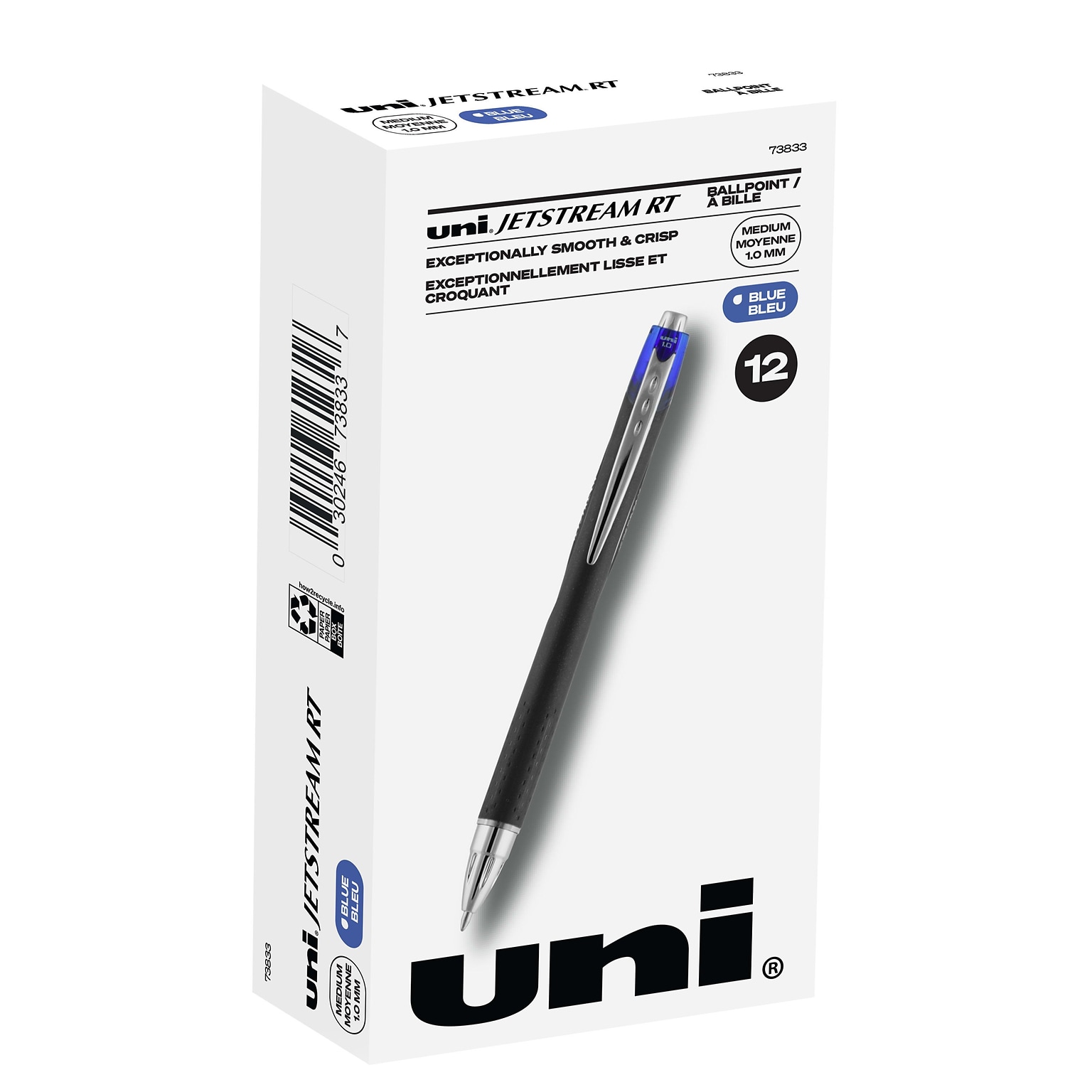 uni Jetstream RT Retractable Ballpoint Pen, Medium Point, 1.0mm, Blue Ink, Dozen (73833)