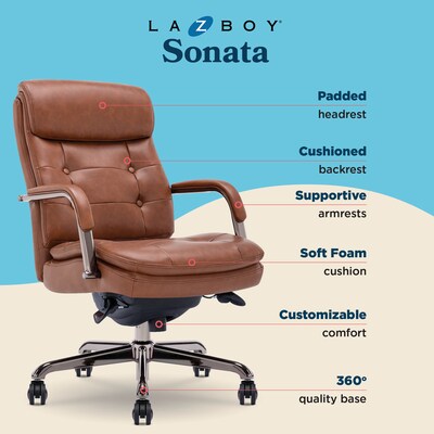 La-Z-Boy Sonata Ergonomic Bonded Leather Swivel Executive Chair, Cognac and Graphite (CCHR10014C)