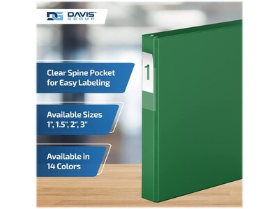 Davis Group Premium Economy 1" 3-Ring Non-View Binders, D-Ring, Green, 6/Pack (2301-04-06)
