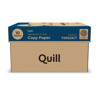 Quill Brand® 8.5" x 14" Copy Paper, 20 lbs., 92 Brightness, 500 Sheets/Ream, 10 Reams/Carton (720223)