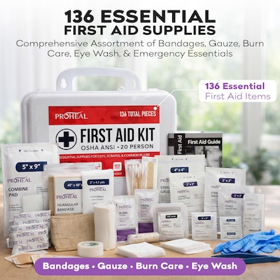 ProHeal OSHA Compliant First Aid Kit, ANSI Class A, Type III, Serves 20 People, 136 Pieces (PH-16622H)