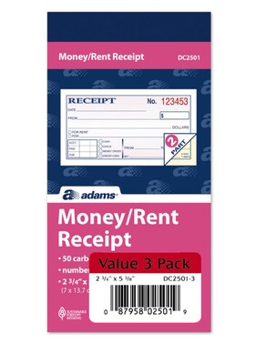 Adams 2-Part Carbonless Receipt Book, 5.38 x 2.75, White/Canary (DC2501)