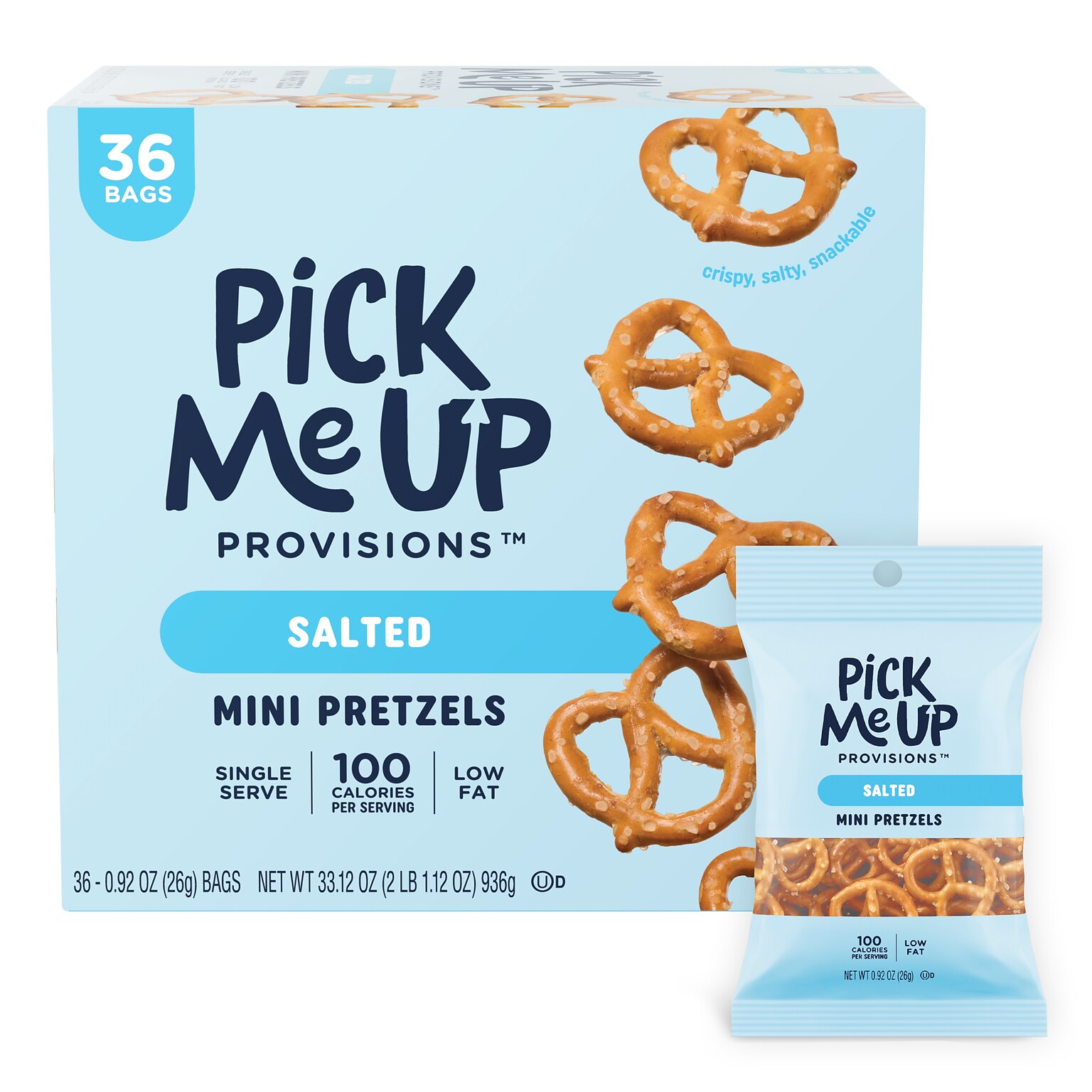 Pick Me Up Provisions™ Mini Salted Pretzels, 0.92 oz., 36 Bags/Box (PM63394)