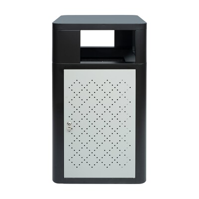 Flash Furniture Brooks Steel Indoor-Outdoor Trash Can with Locking Access Door, 31.4 Gallon, Black/Silver (UBOTB67WBLKSLV)