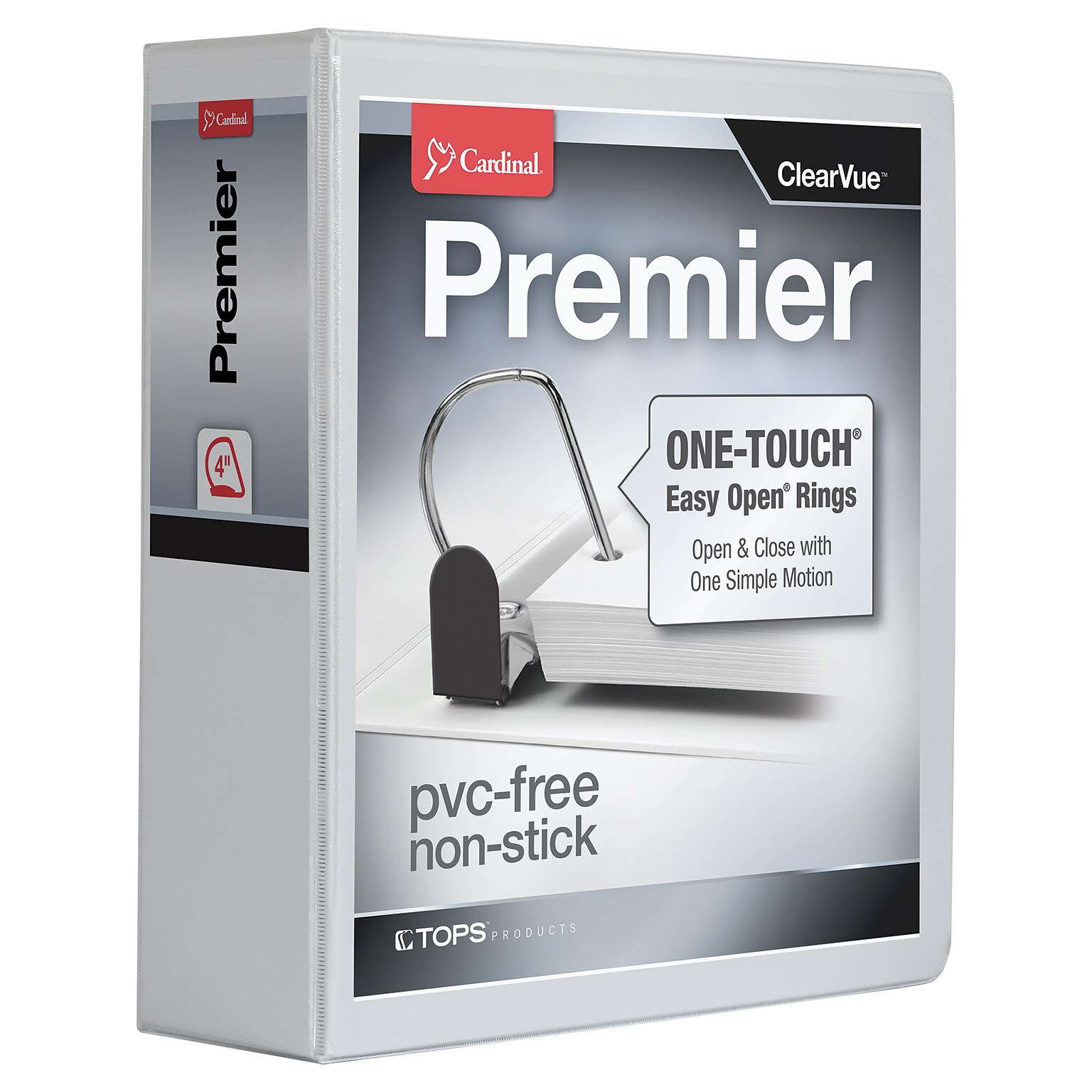 Cardinal Premier Heavy Duty 4 3-Ring View Binders, D-Ring, White (10340CB)