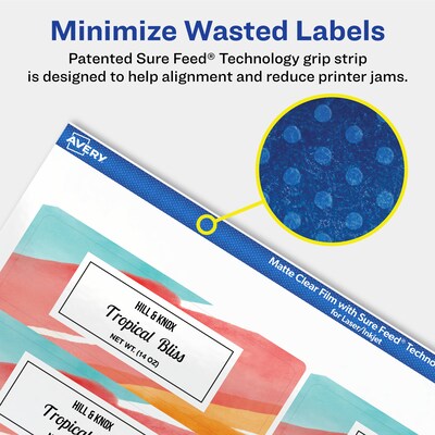 Avery Laser/Inkjet Rectangle Multipurpose Labels, 1-1/4" x 3-3/4", Clear, 300/Pack (94228)
