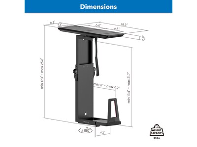 Mount-It! Deluxe Steel CPU Mount with Sliding Track, Matte Black (MI-7172)