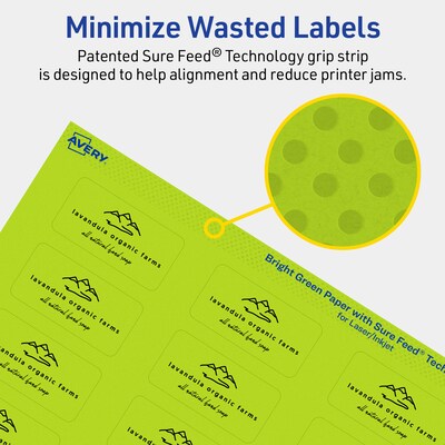 Avery Laser/Inkjet Multipurpose Rectangle Labels, 1" x 2", Bright Green, 960/Pack (94220)