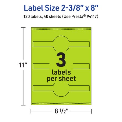 Avery Printable Decorative Edge Multipurpose Labels, 2-3/8" x 8", Bright Green, 120/Pack (94117)