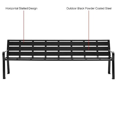 Global Industrial 8' Outdoor Horizontal Steel Slat Park Bench w/ Back, Black (436976BK)