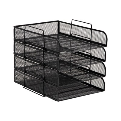 Mind Reader 4-Tier Stackable Paper Desk Tray, Metal Mesh, Black, 4/Pack (BSTACK4-BLK)