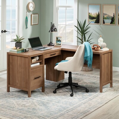 Sauder Pacific View 58W L-Shaped Computer Desk, Saddle Walnut (447303)