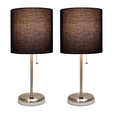 Creekwood Home Oslo Duo 19.5 LED Table Lamp with USB Port, Brushed Steel/Black Shade, 2/Set (CWT-20