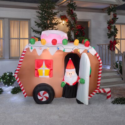 National Tree Company 7.5 Inflatable Gingerbread Trailer with Santa (GE9-37289-1)