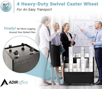 AdirOffice 21-Slot Mobile Roll File, 28.5"H x 30"W x 15.75"D, Black, 2/Pack (625-BLK-2PK)