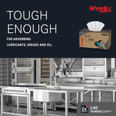 WypAll PowerClean L40 Fabric Cleaning Wipers, 10" x 10.8", White, 90 Wipers/Box, 9/Carton (03046)
