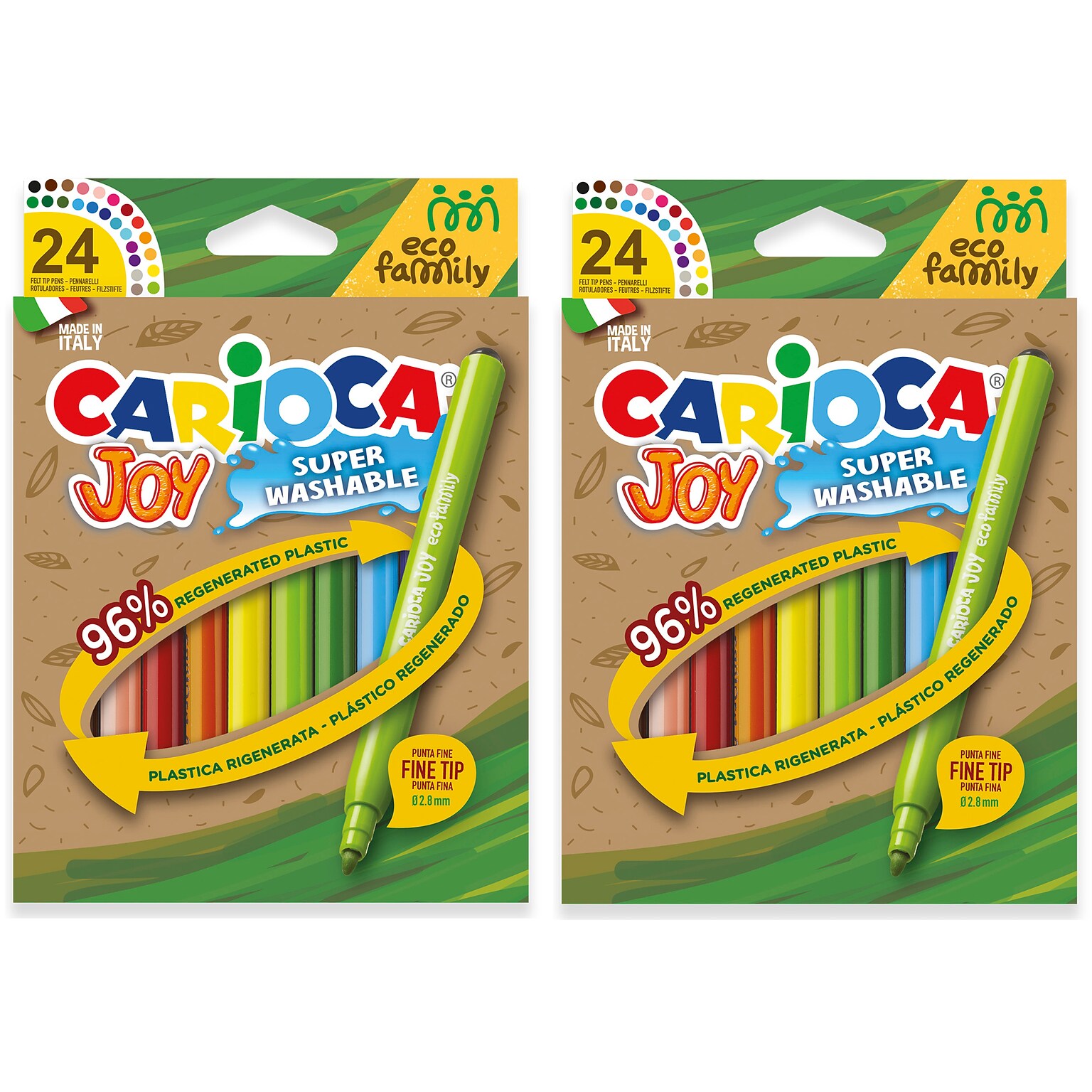 CARIOCA Joy Eco Washable Kids Markers, Fine Tip, Assorted Colors, 24/Pack, 2/Bundle (CRA43463-2)