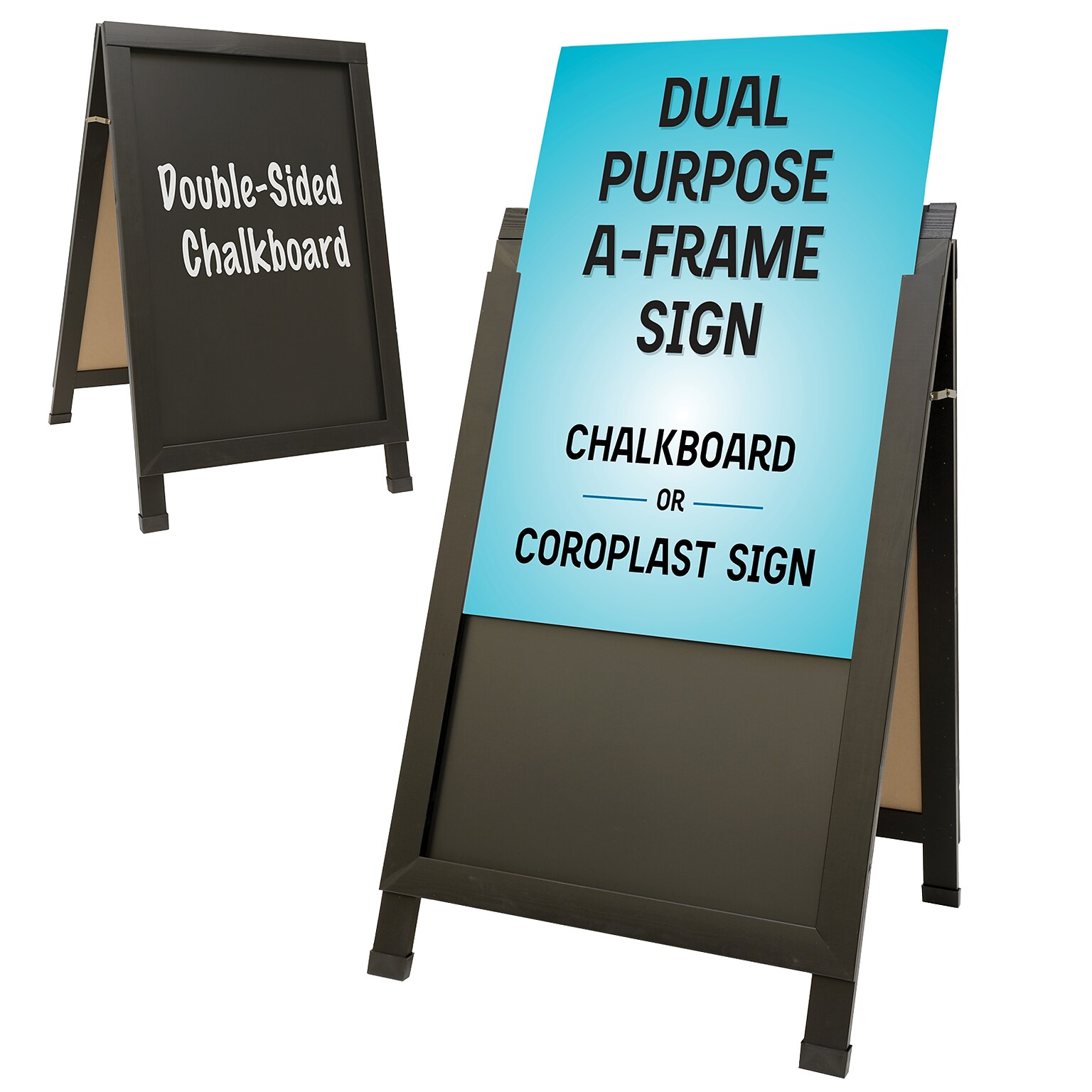 Excello Global Products 24x36 Chalkboard Coroplast Combo A-Frame, Black (EGP-HD-0533-BK)