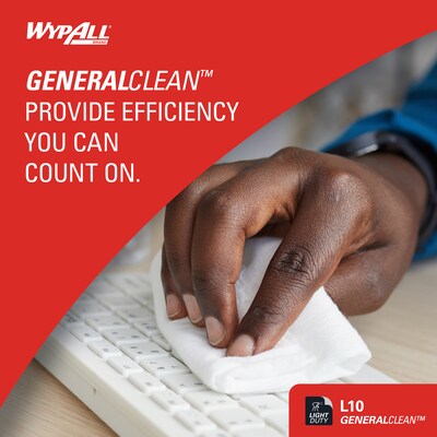 WypAll GeneralClean L10 Paper Cleaning Wipers, 10.5" x 9", White, 125 Wipers/Box (05320)